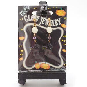 RARE Vintage “Fright Factory” Glow-In-The-Dark Black Cat Clip-on Earrings – NEW